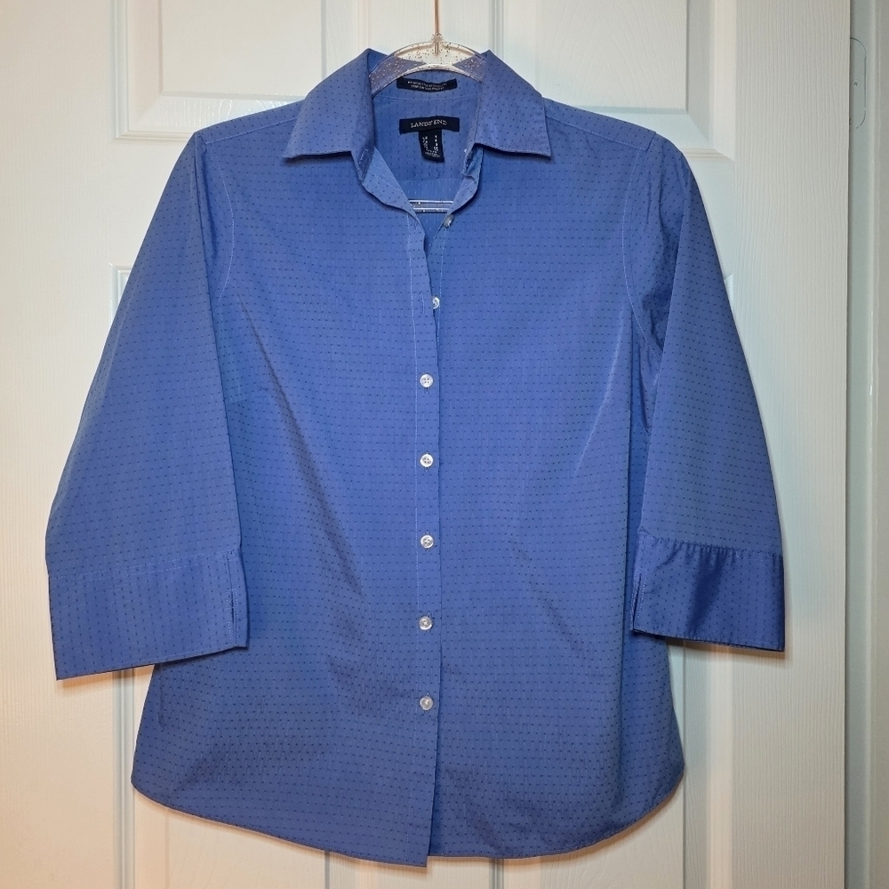 Lands' End Blue 3/4 Sleeve Button Down, 4
